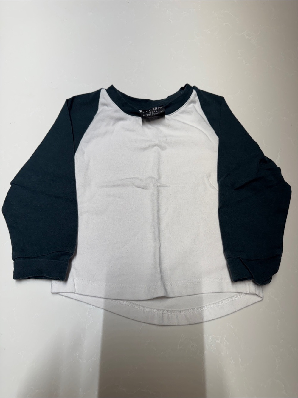 Little Bipsy White Body with Dark Blue Raglan Long Sleeve Tee